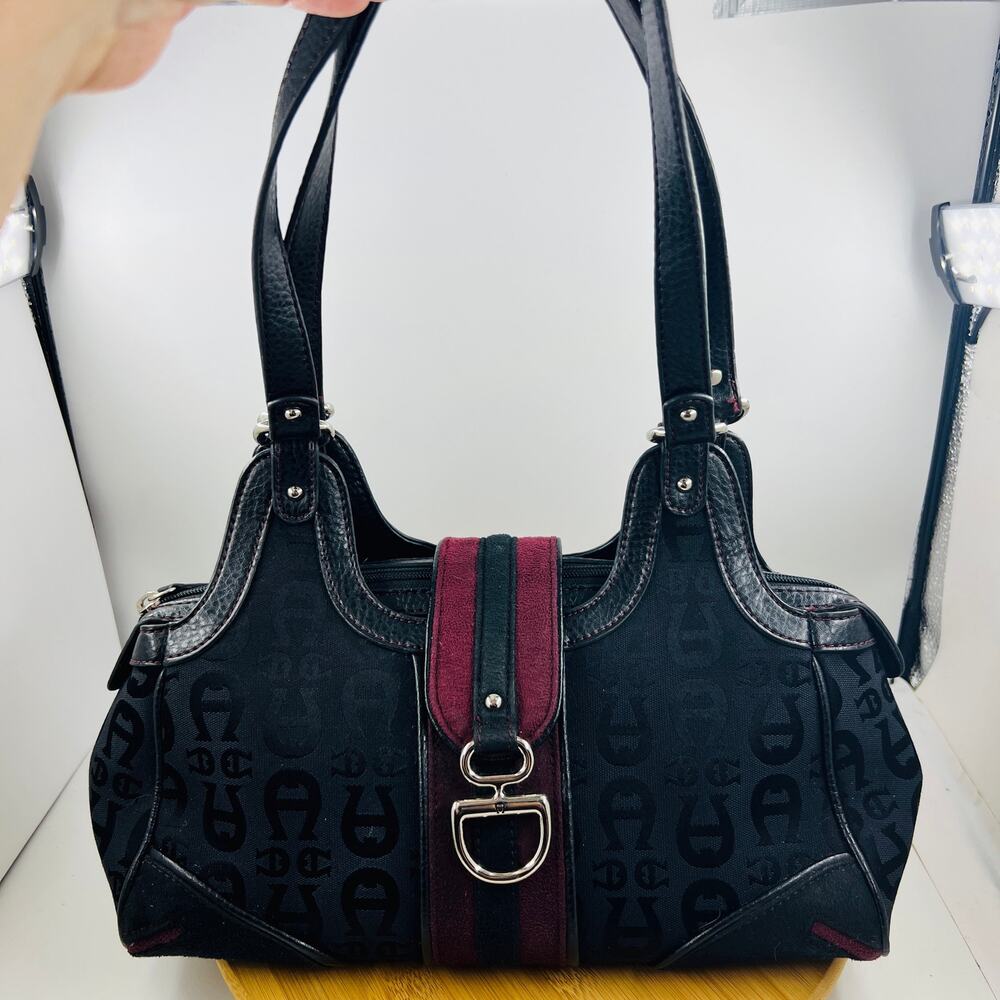 Vintage Y2K Etienne Aigner Monogram Jacquard Bag East-West Satchel Equestrian